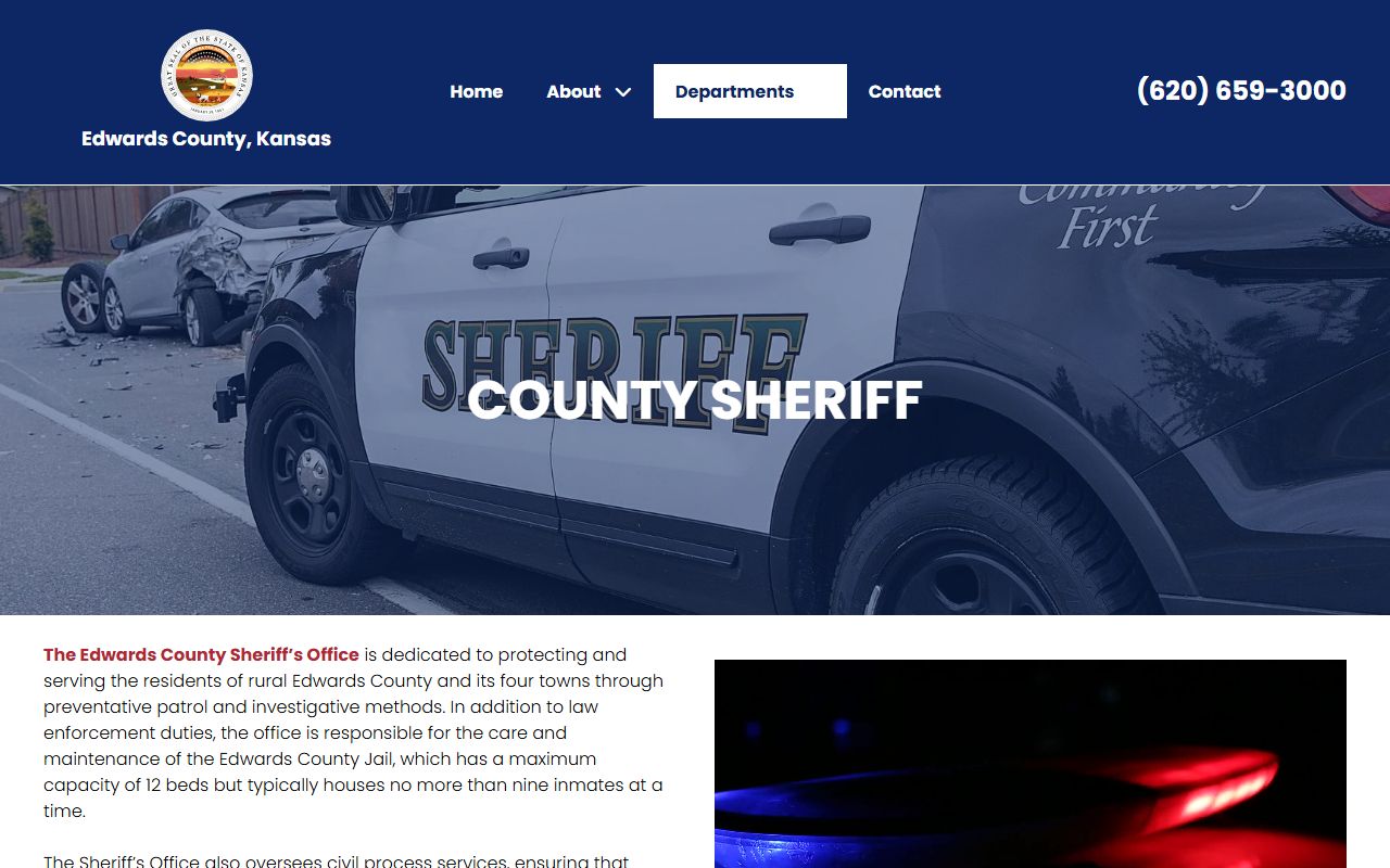 Official Edwards County Sheriff page with jail contact and capacity details