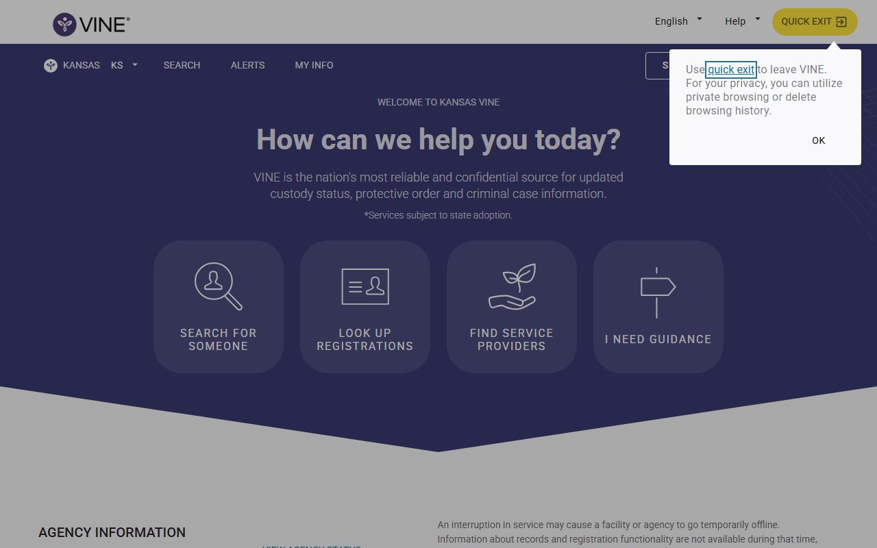 Kansas VINELink state portal for custody search and notification